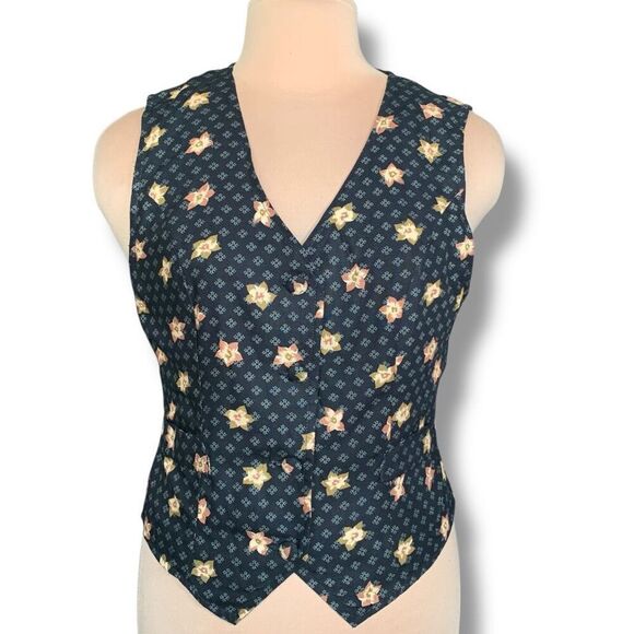 Vintage 90s  Floral Print Tailored Suit Waistcoat Vest Adjustable Tie Back 10 - Picture 9 of 9